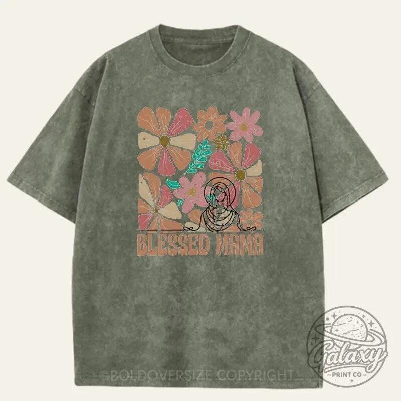 Blessed Mama Floral Mother's Day Vintage Washed T-Shirt